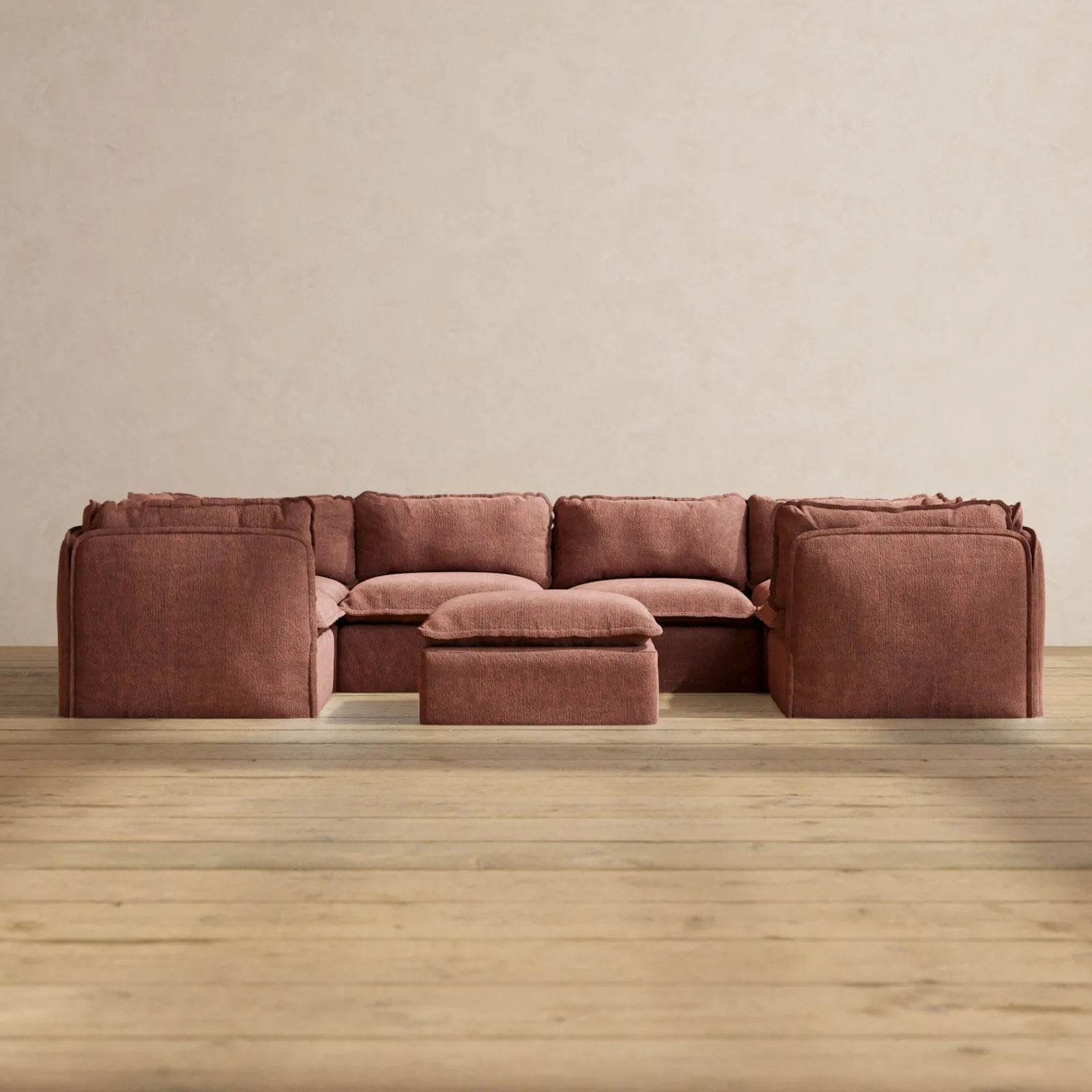 Modular Performance 6-Seater U-Sectional   Ottoman in Chestnut | Relaxed Blend