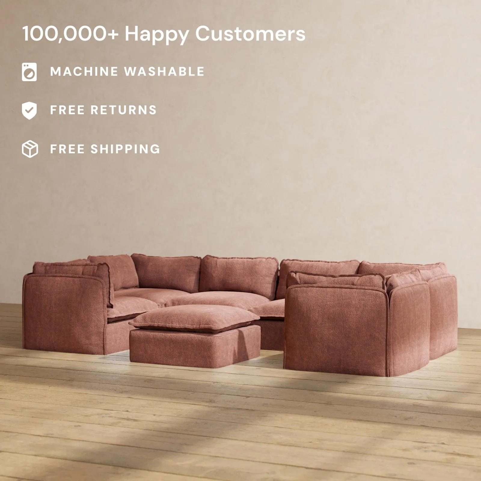 Modular Performance 6-Seater U-Sectional   Ottoman in Chestnut | Relaxed Blend