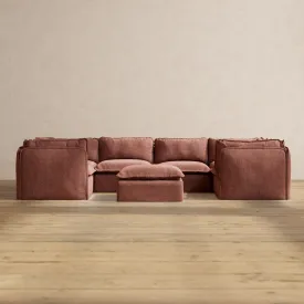 Modular Performance 6-Seater U-Sectional   Ottoman in Chestnut | Relaxed Blend