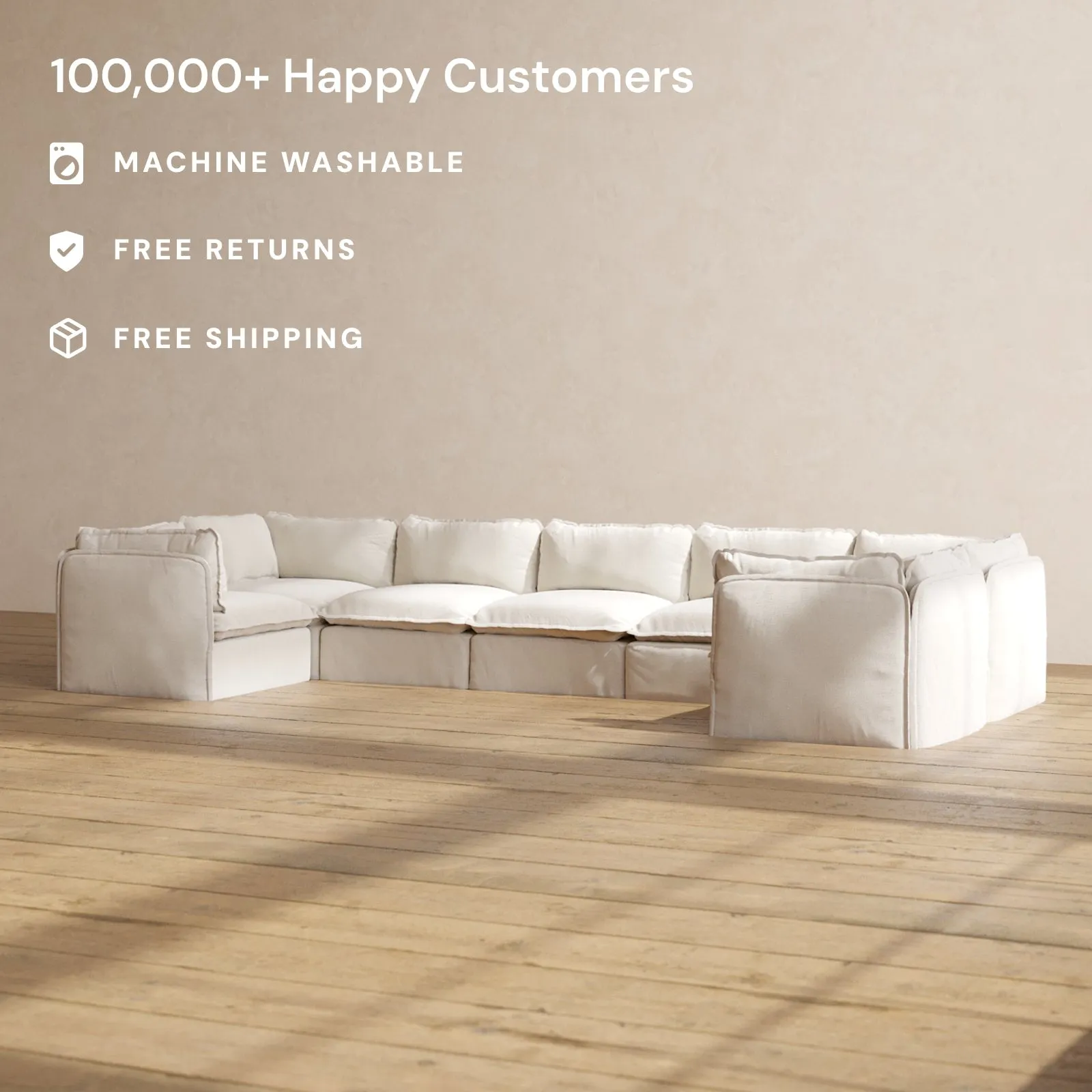 Modular Performance 7-Seater U-Sectional in Flour | Relaxed Blend