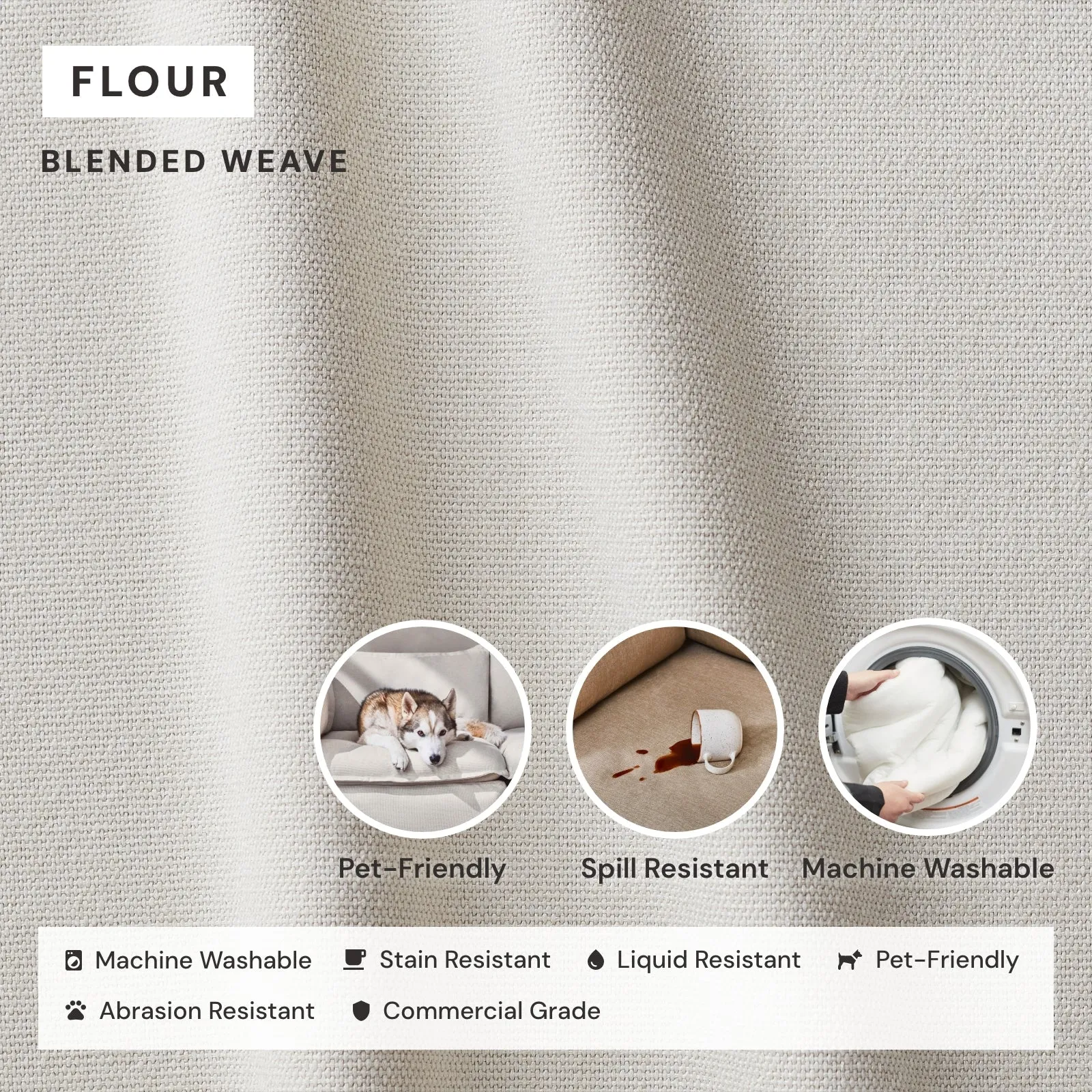 Modular Performance 7-Seater U-Sectional in Flour | Relaxed Blend