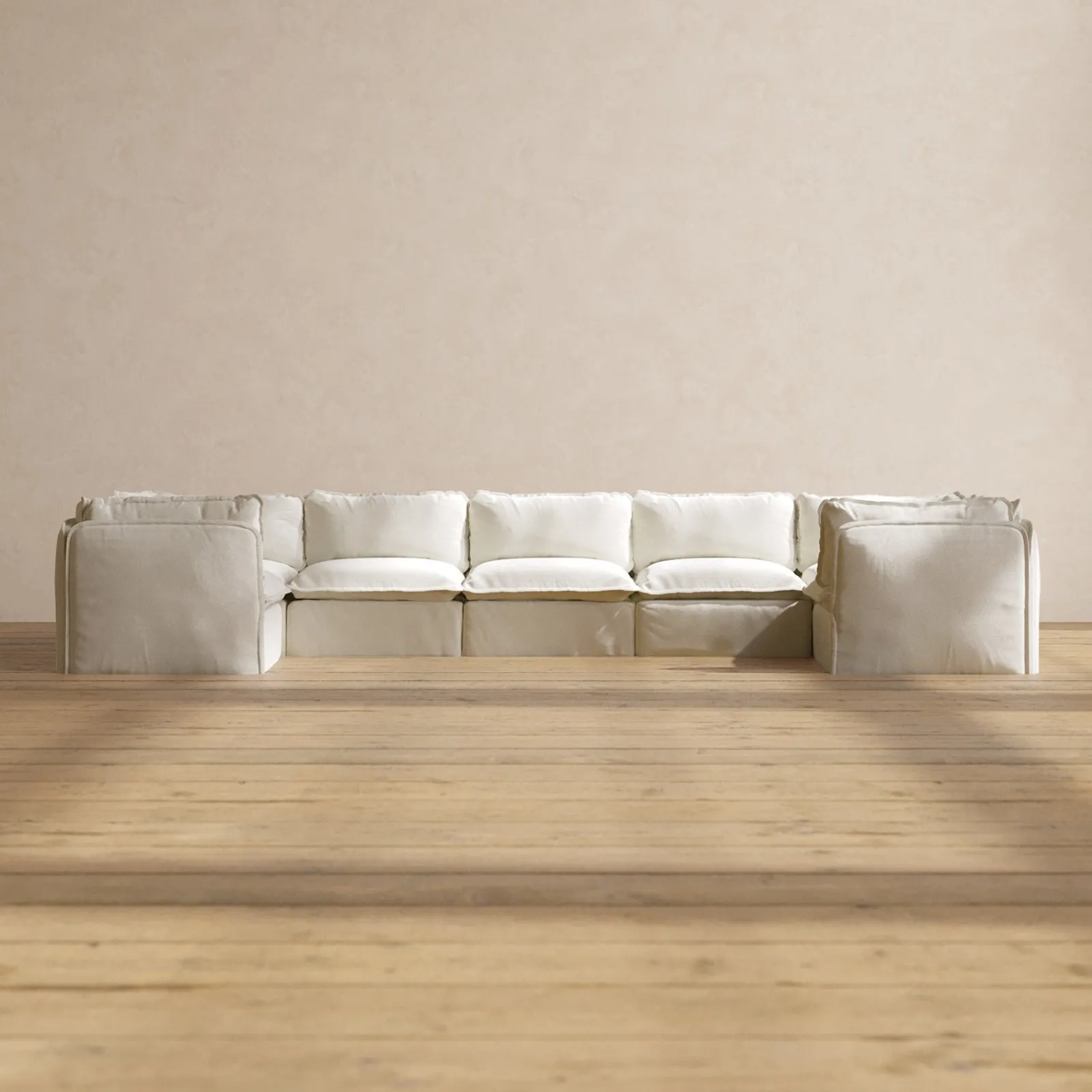 Modular Performance 7-Seater U-Sectional in Flour | Relaxed Blend