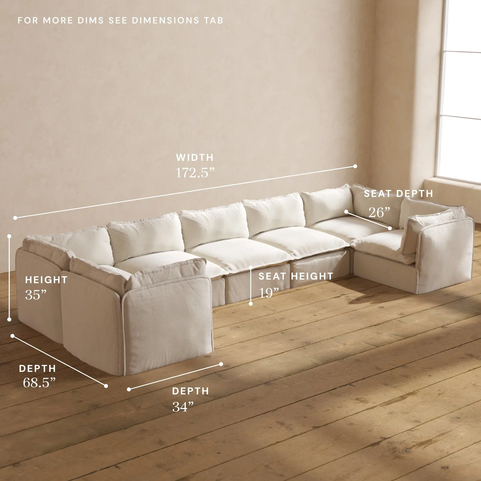 Modular Performance 7-Seater U-Sectional in Flour | Relaxed Blend