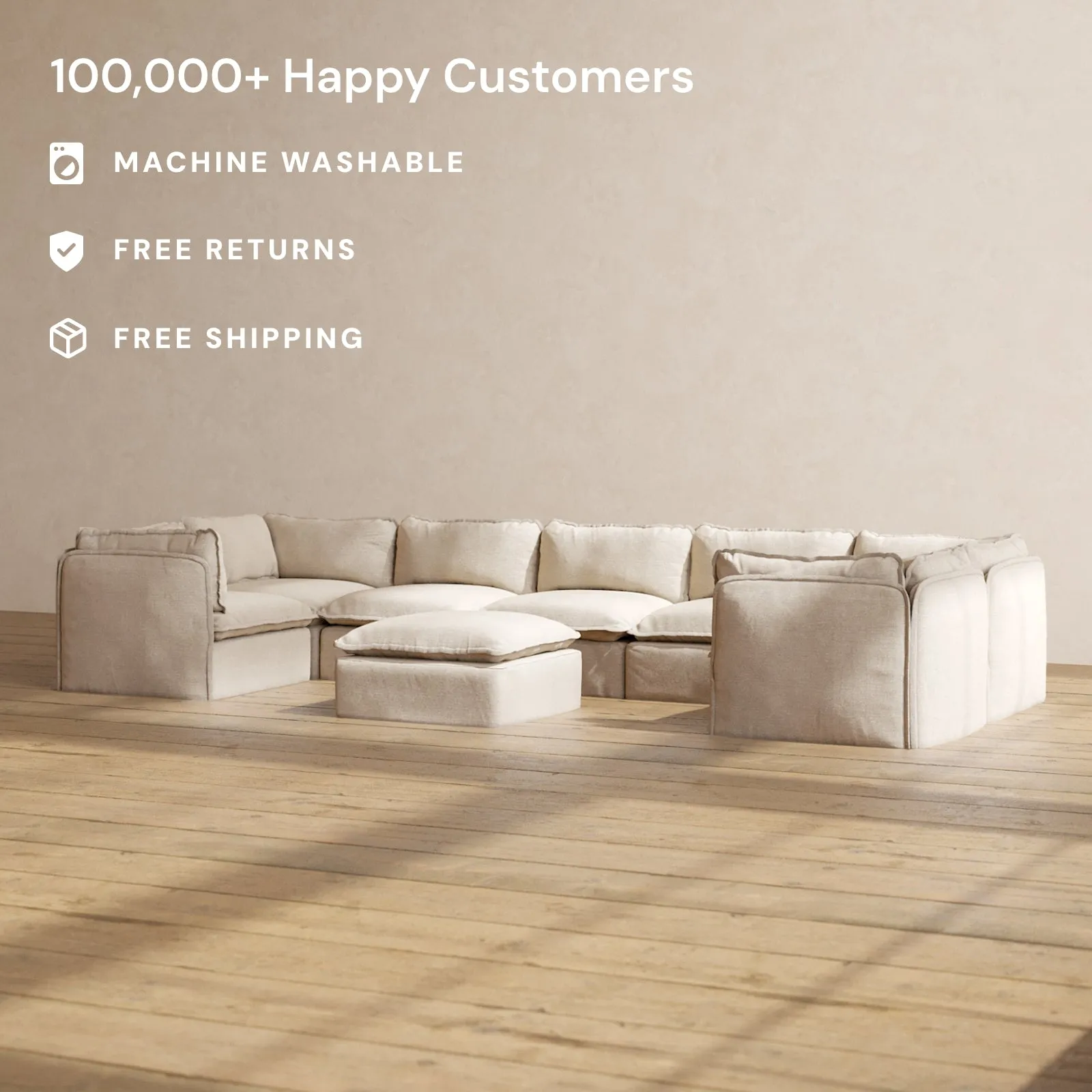 Modular Performance 7-Seater U-Sectional   Ottoman in Oat | Relaxed Blend