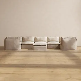 Modular Performance 7-Seater U-Sectional   Ottoman in Oat | Relaxed Blend