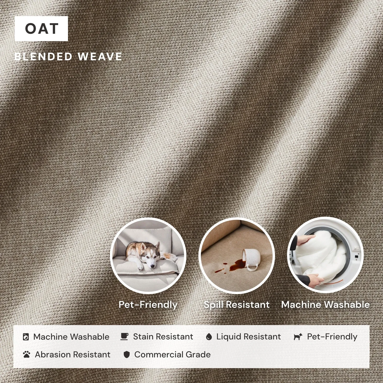 Modular Performance 8-Seater U-Sectional in Oat | Relaxed Blend