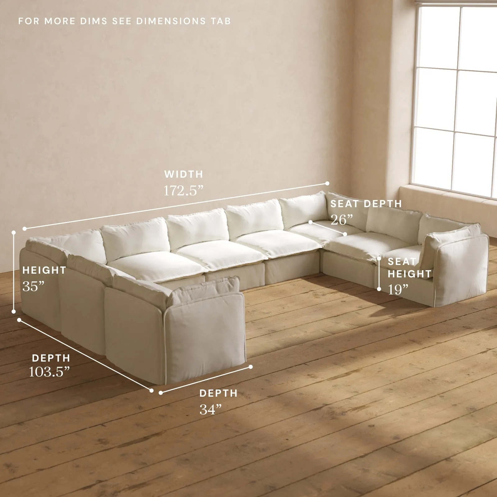 Modular Performance 9-Seater U-Sectional in Eggshell | Relaxed Blend