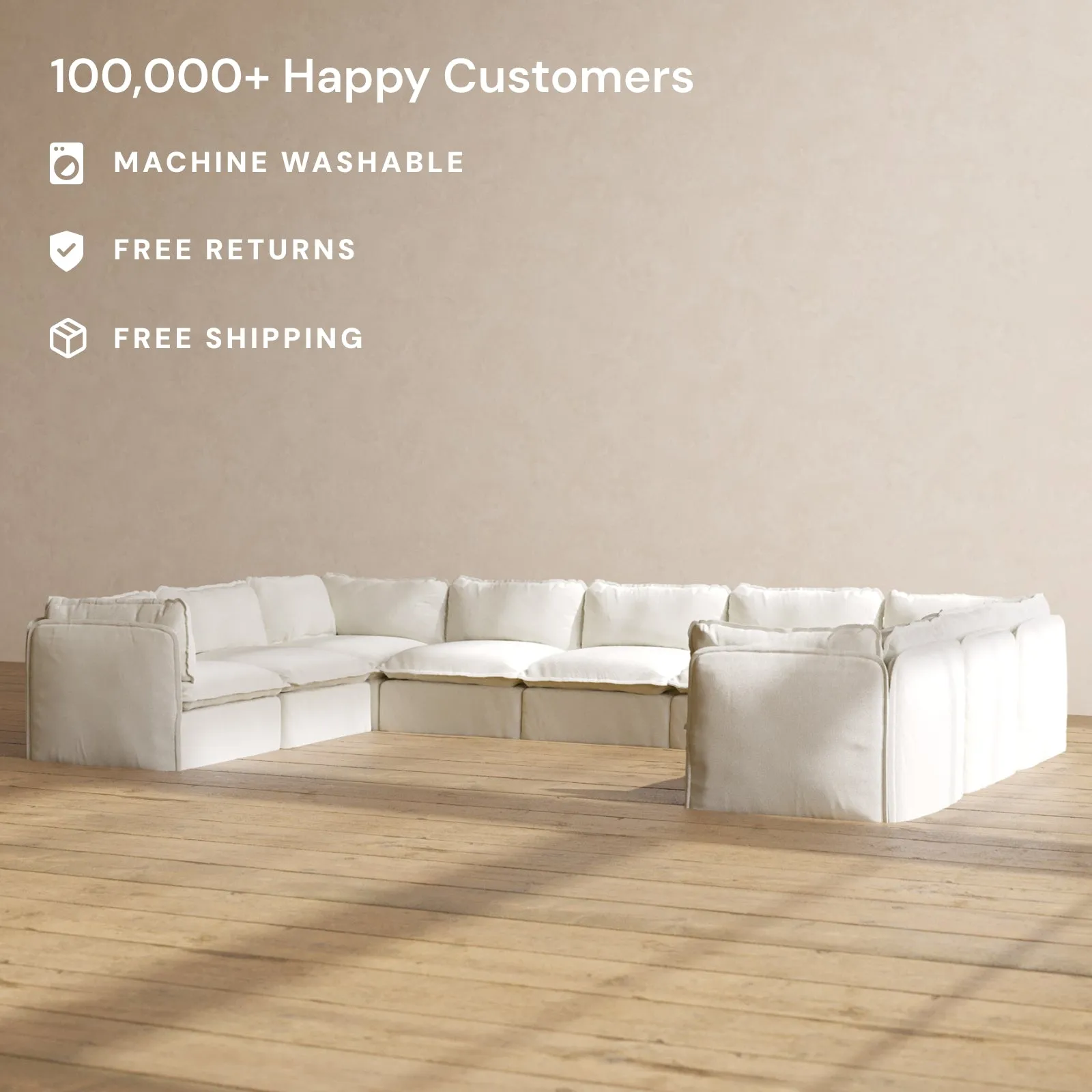 Modular Performance 9-Seater U-Sectional in Eggshell | Relaxed Blend