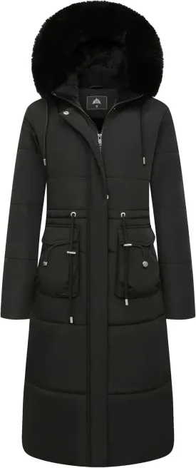 MOERDENG Women's Long Winter Puffer Coat Waterproof Warm Maxi Down Jacket Faux Fur Removable Hood Parka