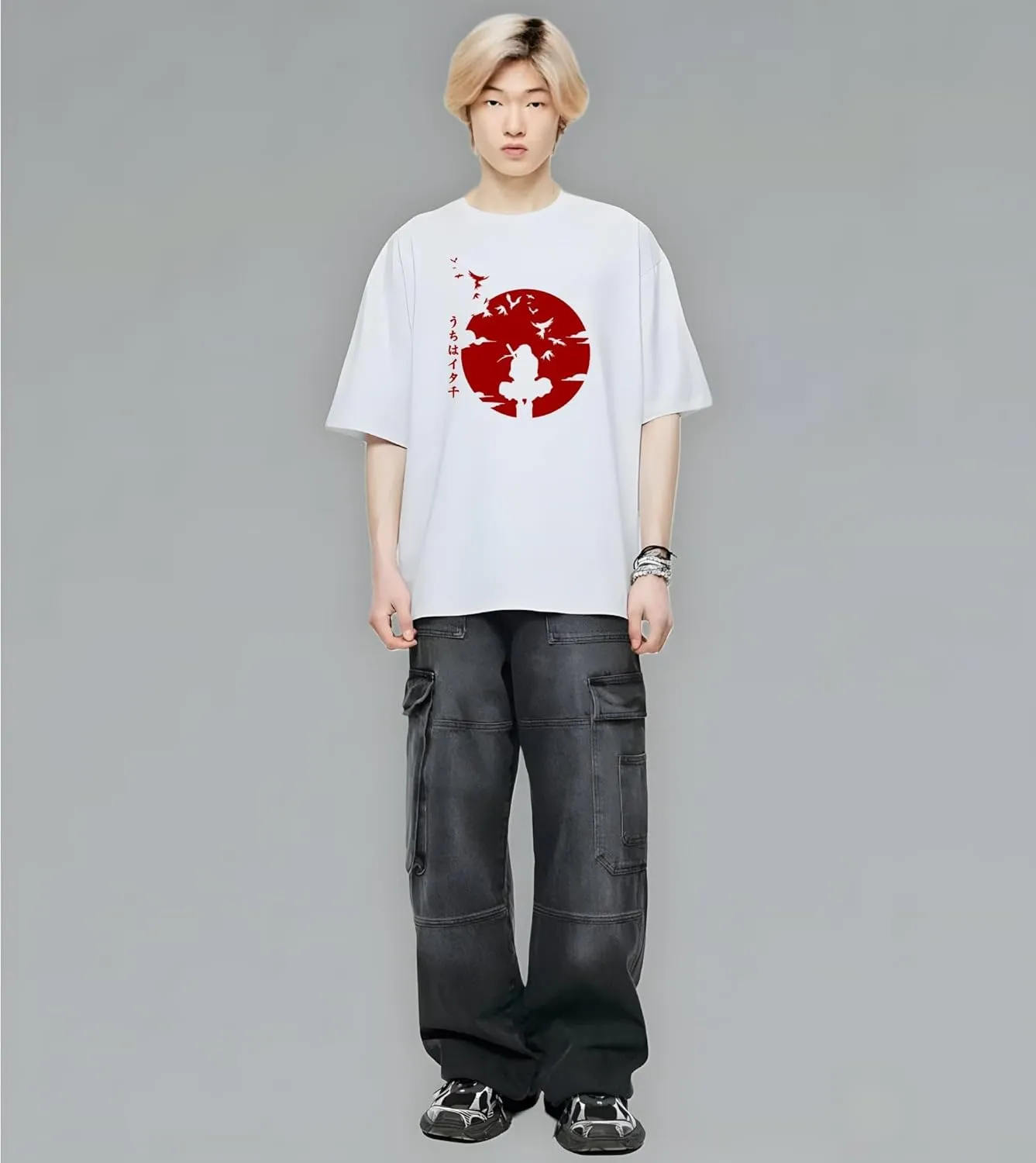 Naruto Shippuden, Itachi Uchiha, Anime Ninja Silhouette Tee, Unisex Vintage Y2K Oversized Graphic T-Shirt, Streetwear Style