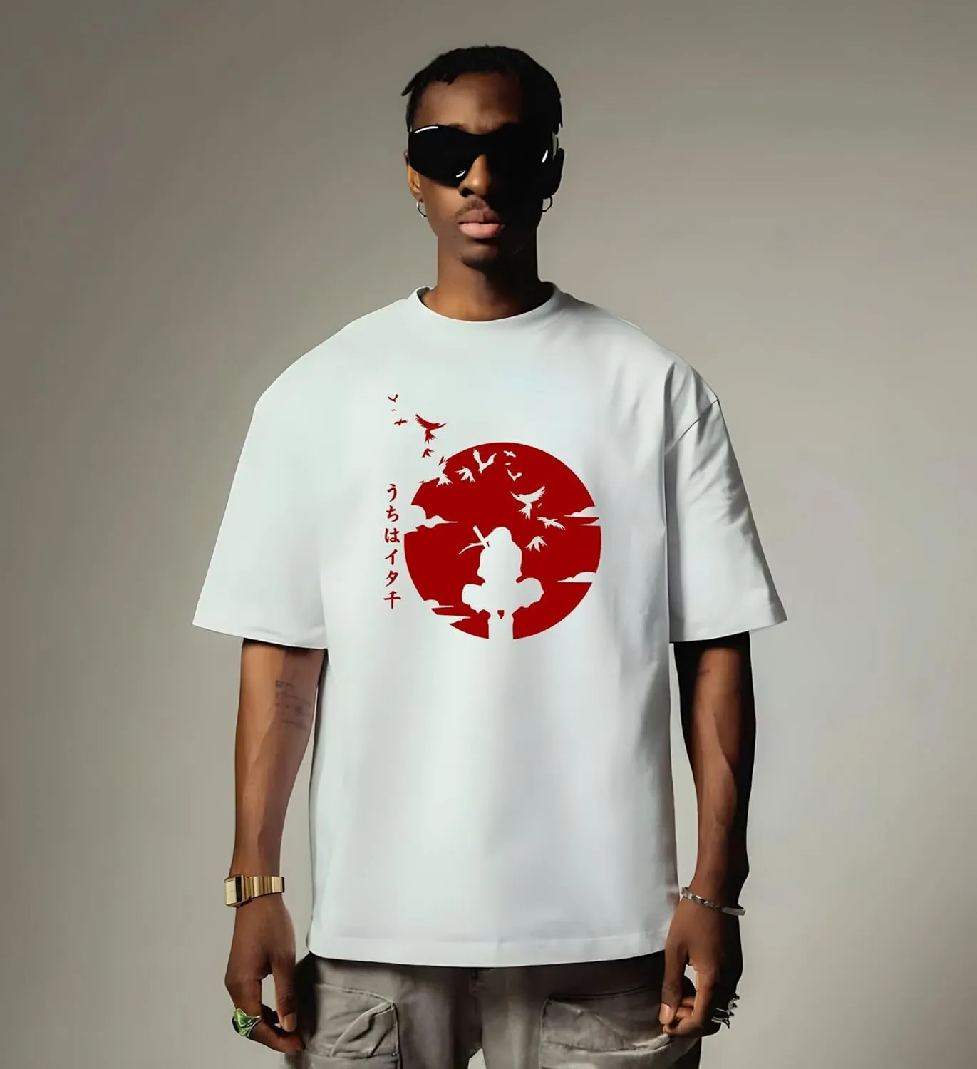 Naruto Shippuden, Itachi Uchiha, Anime Ninja Silhouette Tee, Unisex Vintage Y2K Oversized Graphic T-Shirt, Streetwear Style