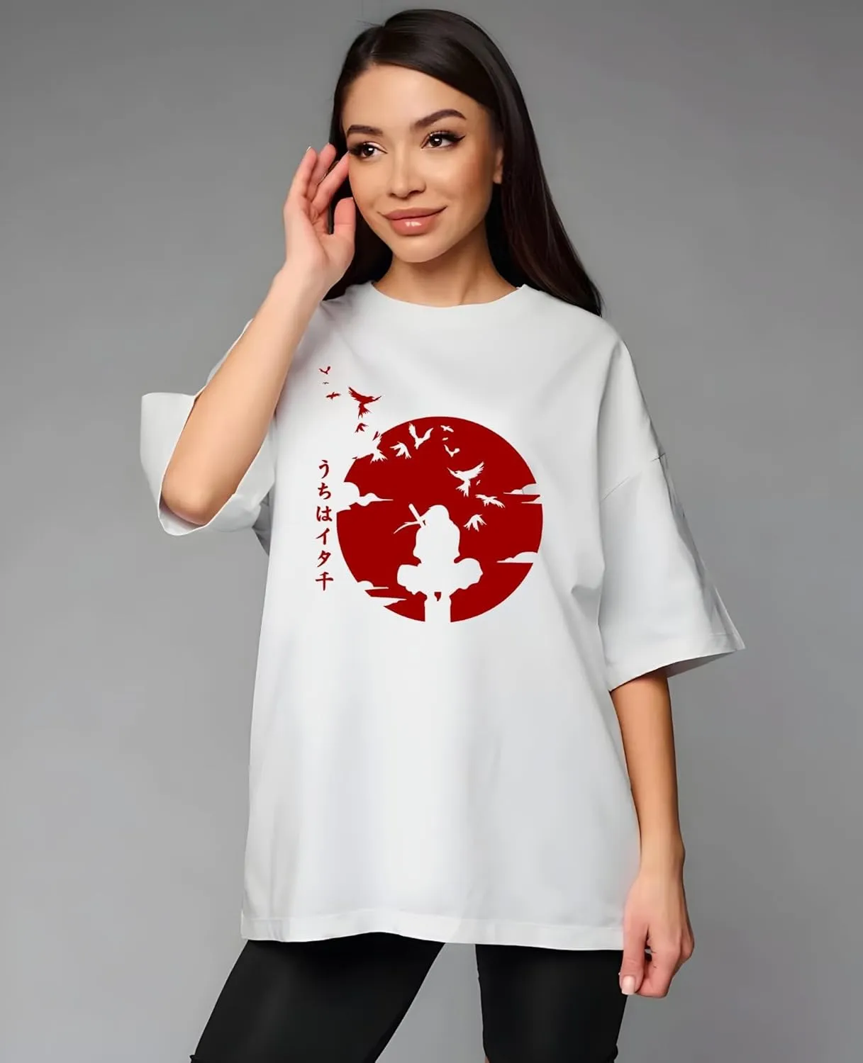 Naruto Shippuden, Itachi Uchiha, Anime Ninja Silhouette Tee, Unisex Vintage Y2K Oversized Graphic T-Shirt, Streetwear Style