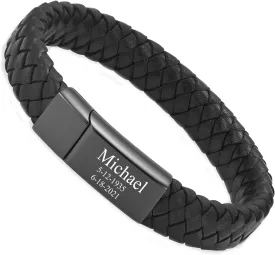 Personalized Cremation Jewelry Urn Bracelet for Ashes -Women Men Memorial Braided Leather Urn Bracelet for Human Ashes Keepsake Cuff Bangle, Silver