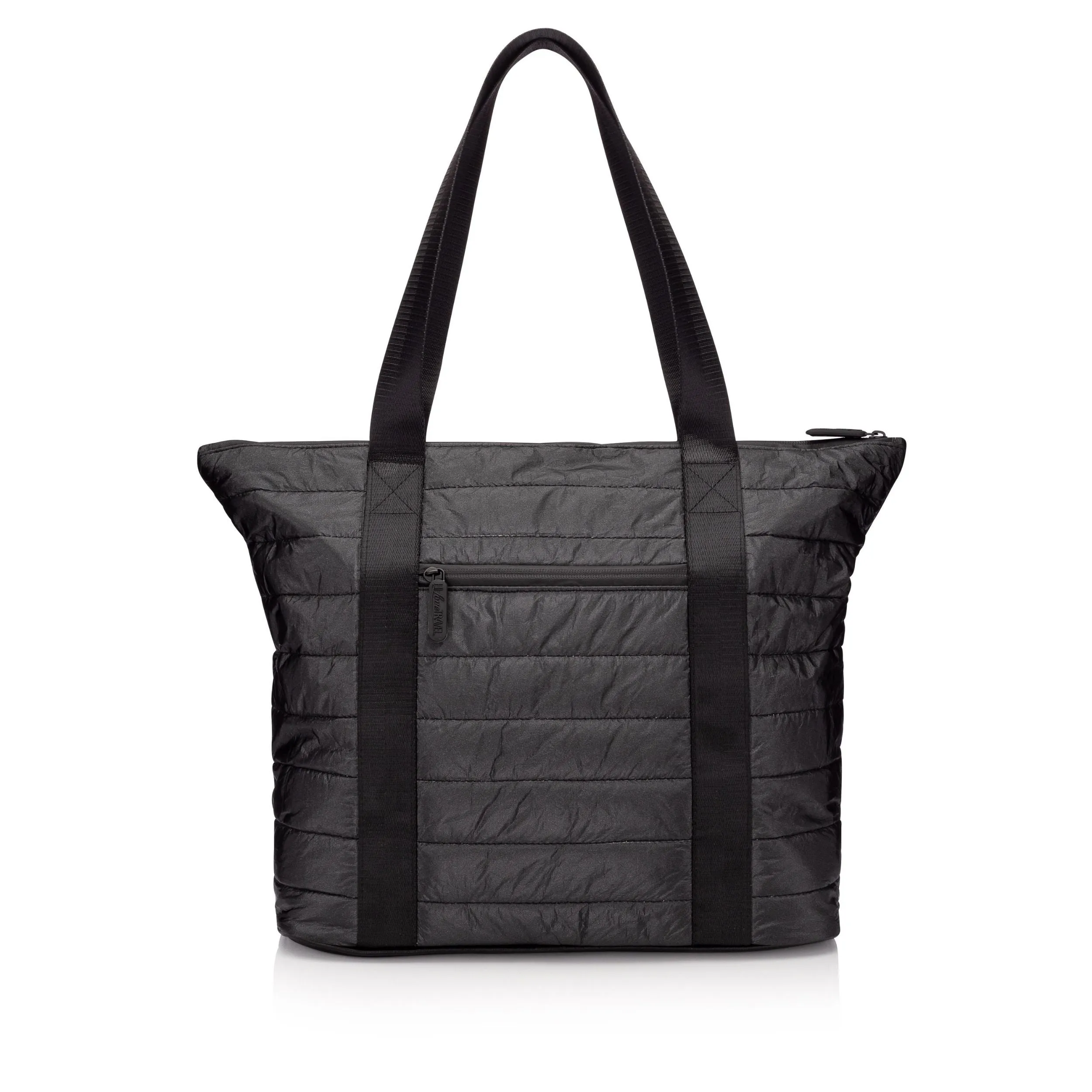 Puffer Tote Bag with Zipper Pockets in Shimmer Black