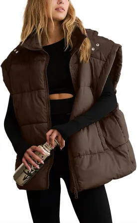 Shiyifa Womens Oversized Puffer Vest Sleeveless Lightweight Zip Up Padded Gilet Warm Coat Outwear with Detachable Hood