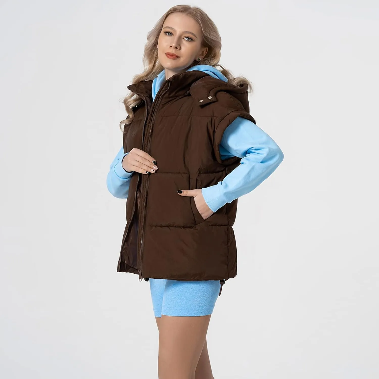 Shiyifa Womens Oversized Puffer Vest Sleeveless Lightweight Zip Up Padded Gilet Warm Coat Outwear with Detachable Hood