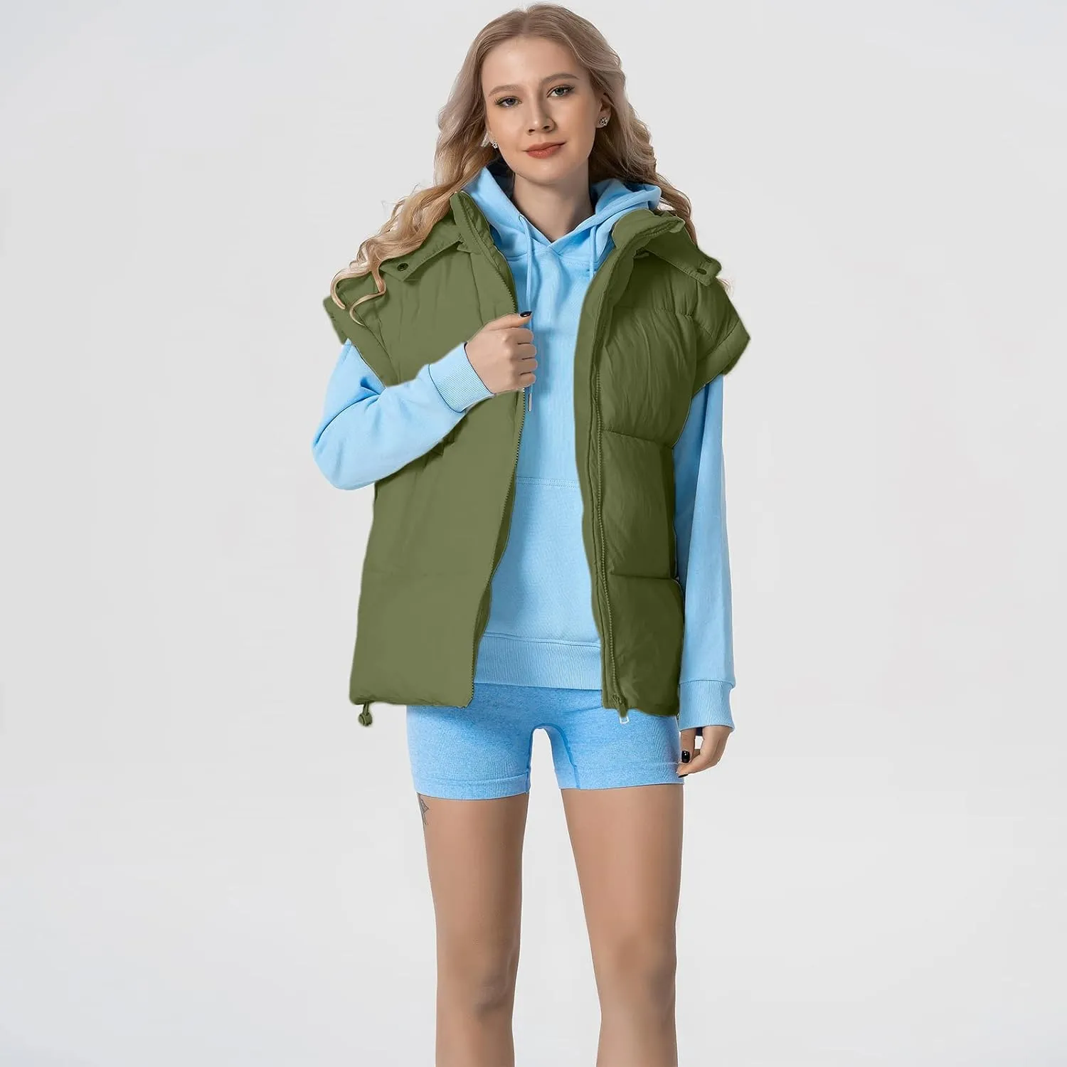 Shiyifa Womens Oversized Puffer Vest Sleeveless Lightweight Zip Up Padded Gilet Warm Coat Outwear with Detachable Hood
