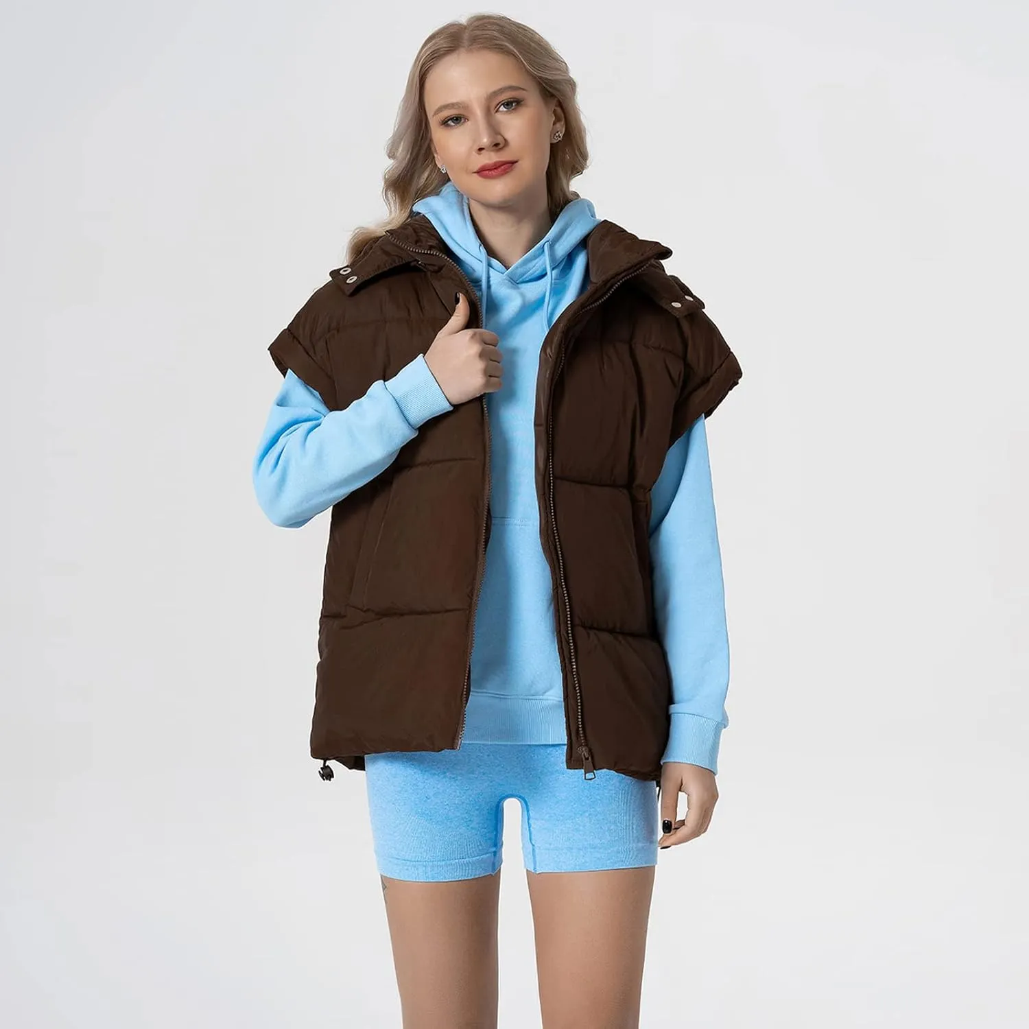 Shiyifa Womens Oversized Puffer Vest Sleeveless Lightweight Zip Up Padded Gilet Warm Coat Outwear with Detachable Hood