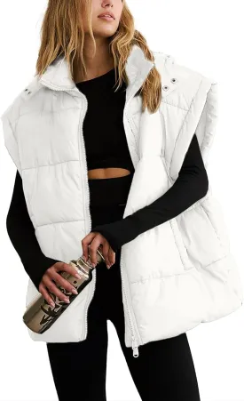 Shiyifa Womens Oversized Puffer Vest Sleeveless Lightweight Zip Up Padded Gilet Warm Coat Outwear with Detachable Hood