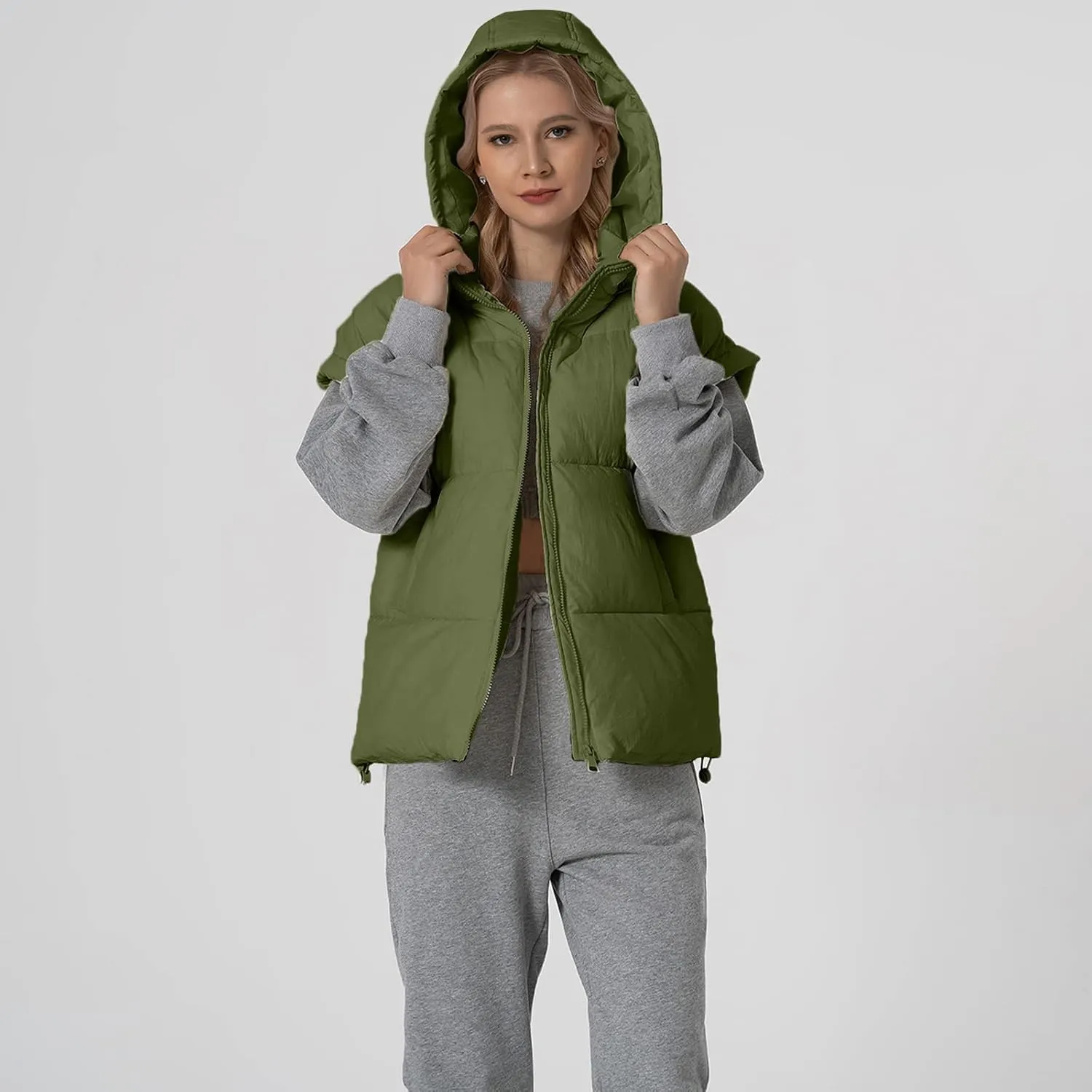 Shiyifa Womens Oversized Puffer Vest Sleeveless Lightweight Zip Up Padded Gilet Warm Coat Outwear with Detachable Hood