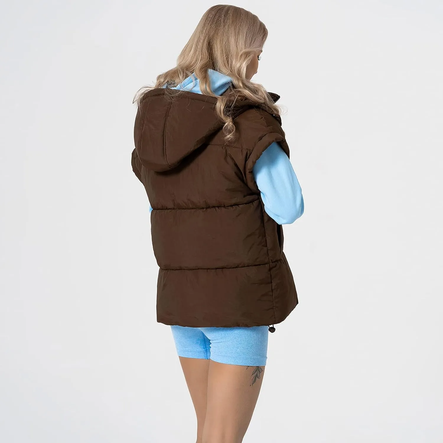 Shiyifa Womens Oversized Puffer Vest Sleeveless Lightweight Zip Up Padded Gilet Warm Coat Outwear with Detachable Hood