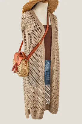 Sleeveless Open Knit Long Cardigan