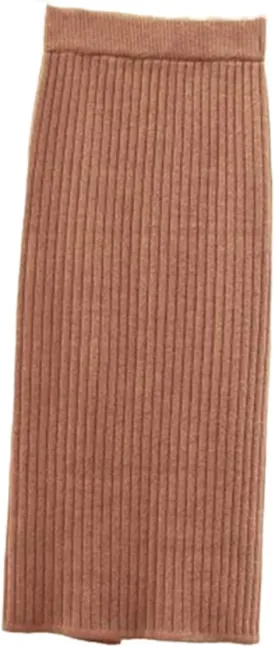 Spring Summer Women Thick Sweater Skirt Elastic High Waist Pleated Midi Knitted Pencil Solid Elegant Skirts
