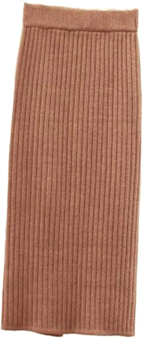 Spring Summer Women Thick Sweater Skirt Elastic High Waist Pleated Midi Knitted Pencil Solid Elegant Skirts