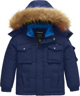 Wantdo Boy's Warm Winter Coat Waterproof Thicken Puffer Jacket with Removable Fur Hood
