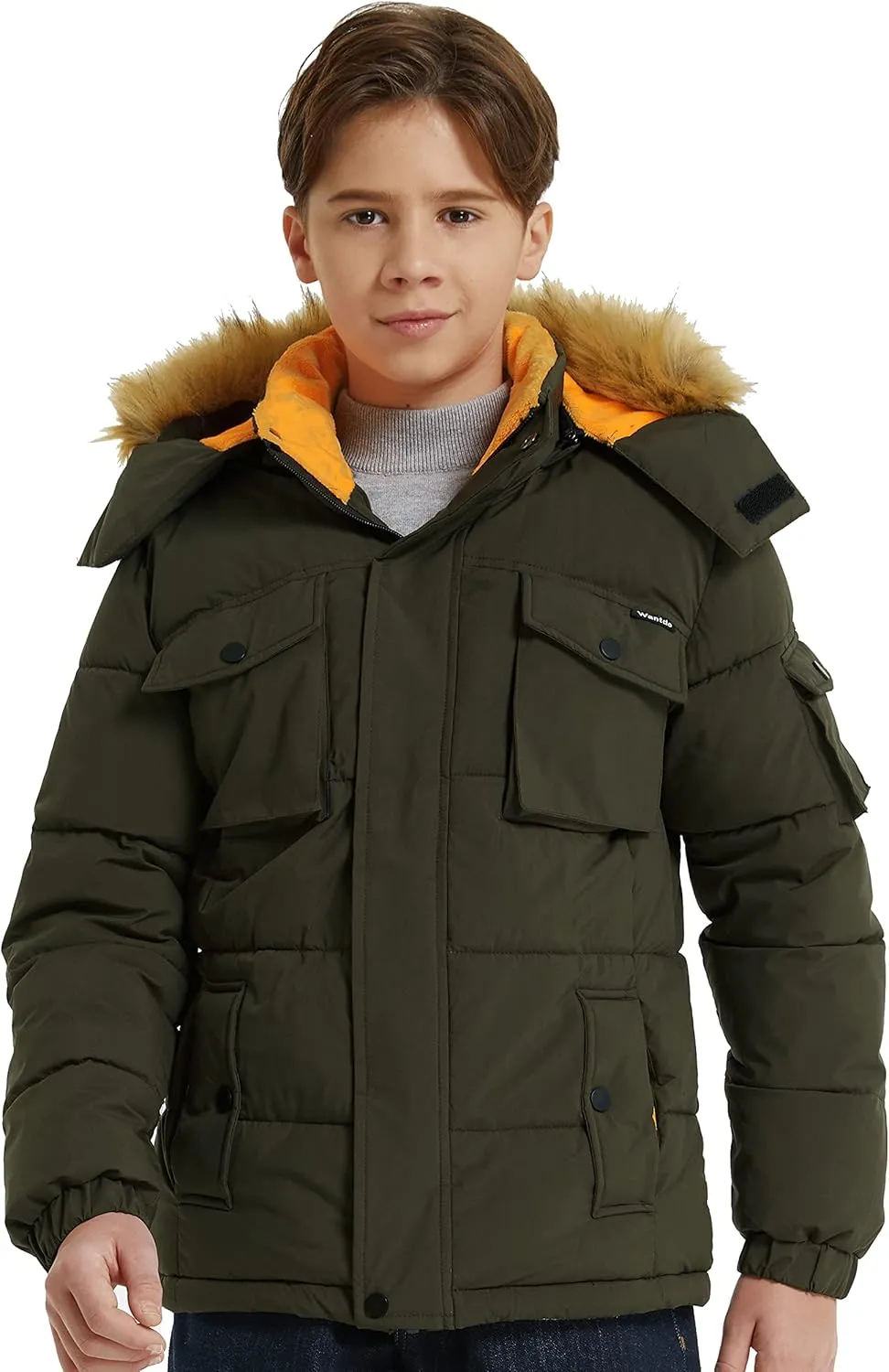 Wantdo Boy's Warm Winter Coat Waterproof Thicken Puffer Jacket with Removable Fur Hood