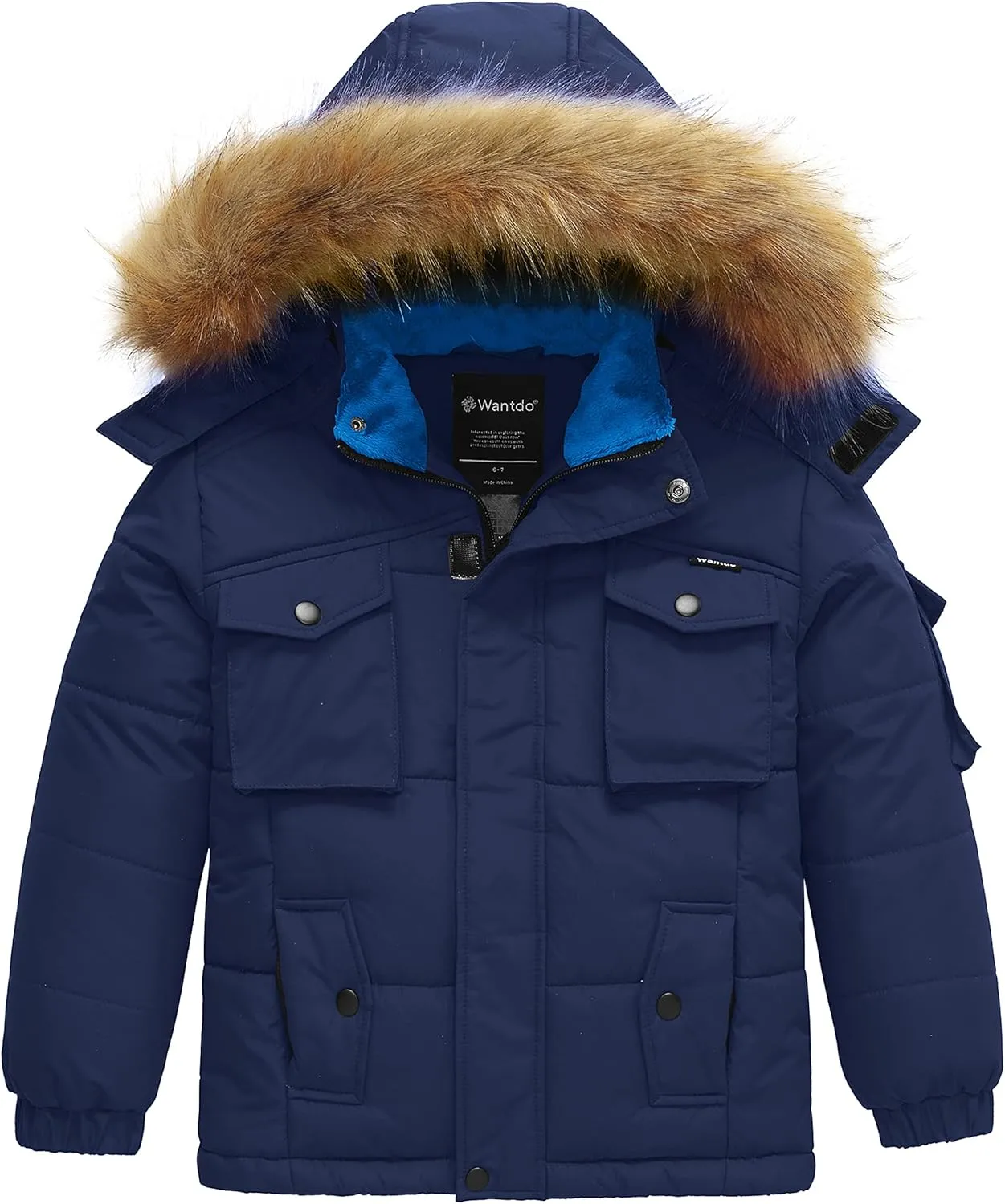 Wantdo Boy's Warm Winter Coat Waterproof Thicken Puffer Jacket with Removable Fur Hood