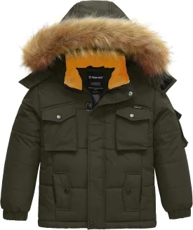 Wantdo Boy's Warm Winter Coat Waterproof Thicken Puffer Jacket with Removable Fur Hood