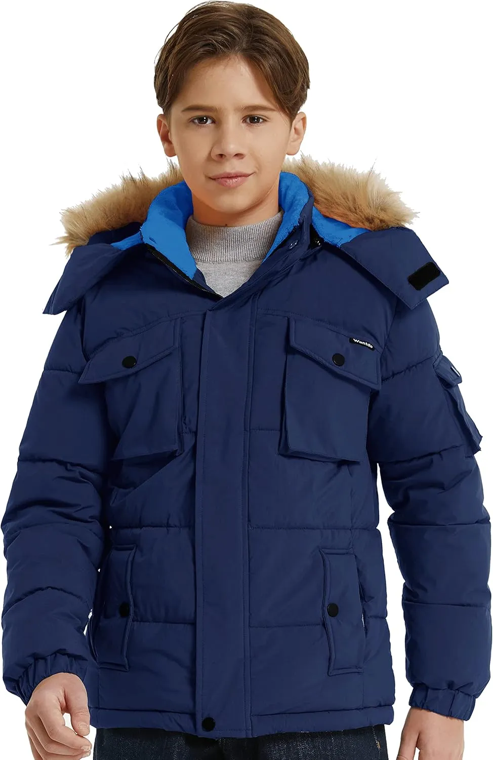 Wantdo Boy's Warm Winter Coat Waterproof Thicken Puffer Jacket with Removable Fur Hood