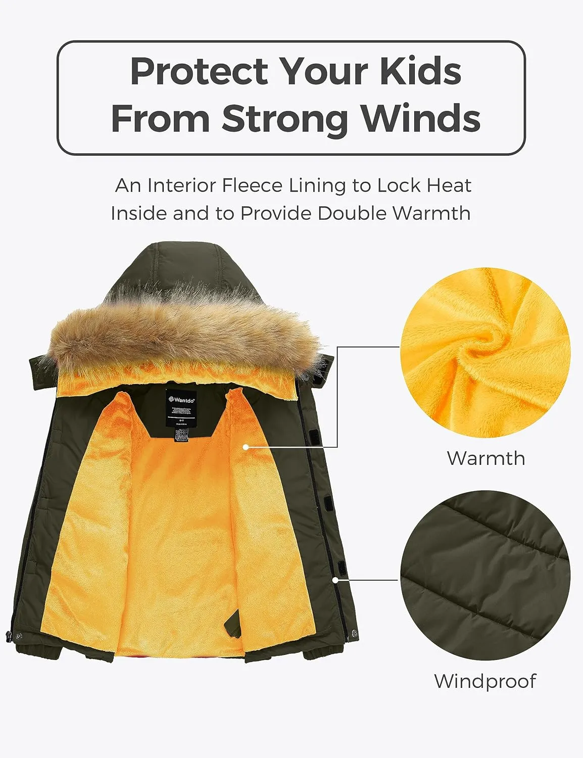 Wantdo Boy's Warm Winter Coat Waterproof Thicken Puffer Jacket with Removable Fur Hood