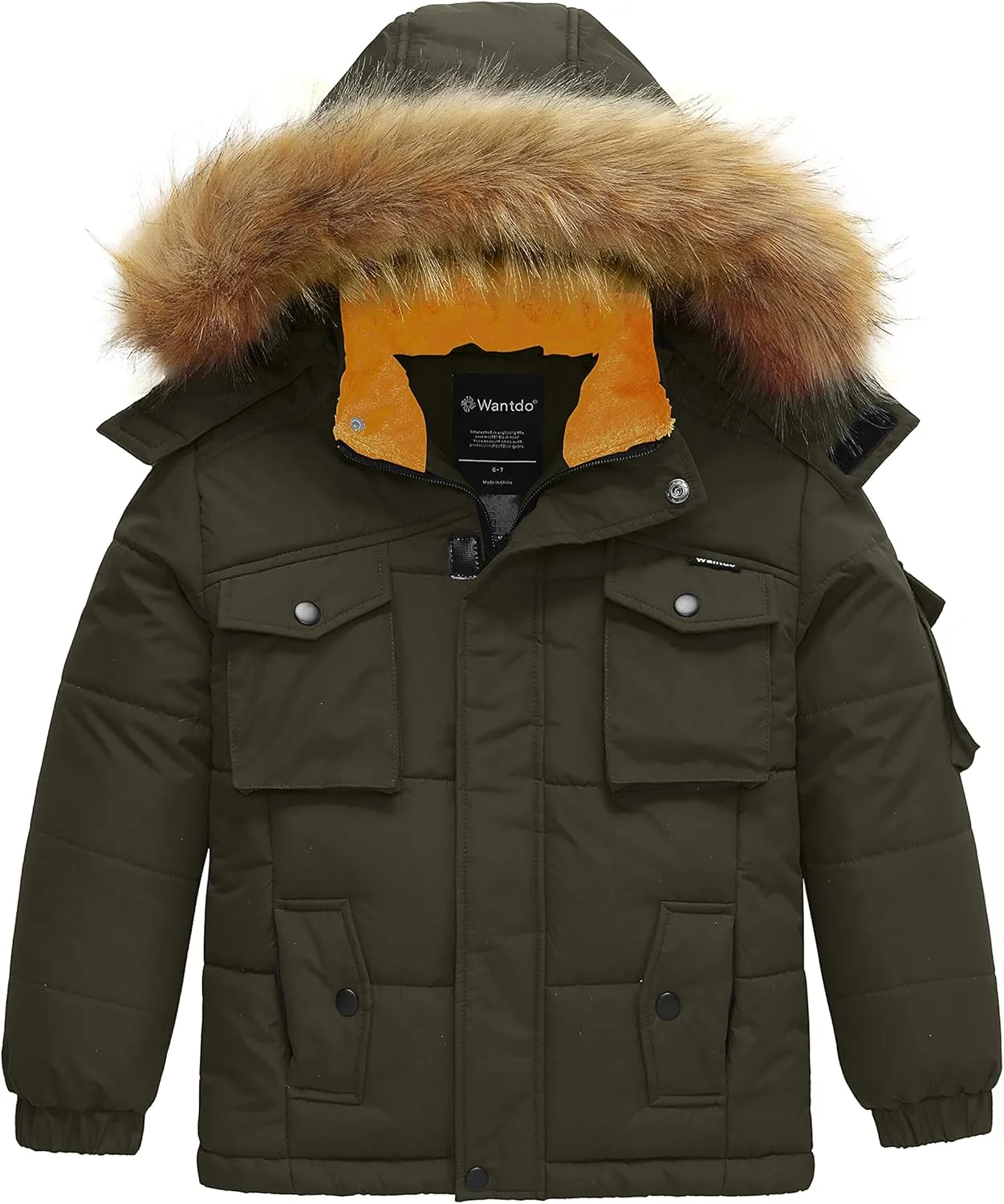 Wantdo Boy's Warm Winter Coat Waterproof Thicken Puffer Jacket with Removable Fur Hood