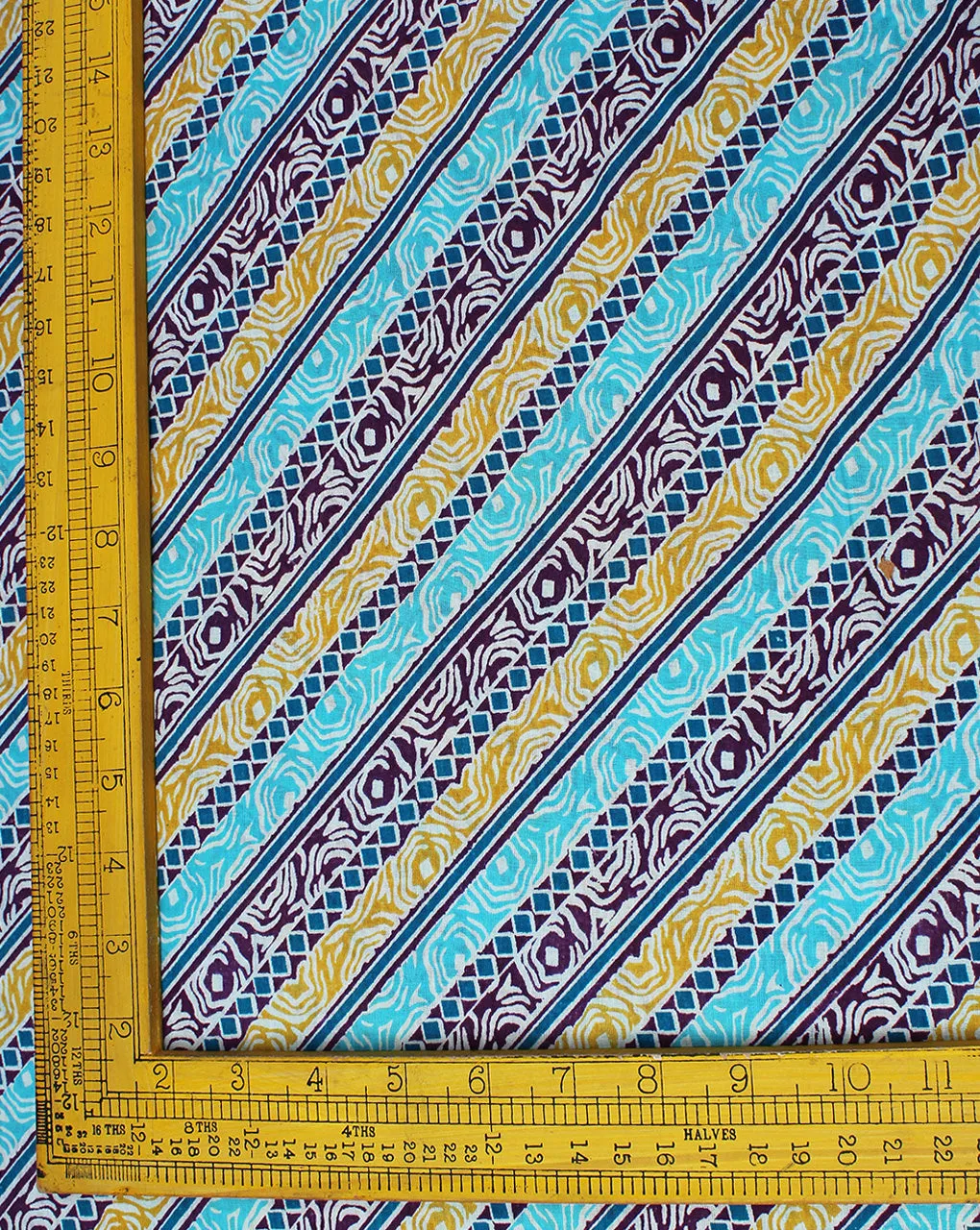 White And Multicolor Abstract Design Cotton Cambric Fabric