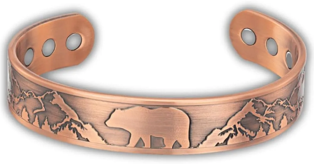 Wilis Judd Mens Copper Bracelet Bangle Bear Wildife Design Pure Copper Magnetic Bracelet