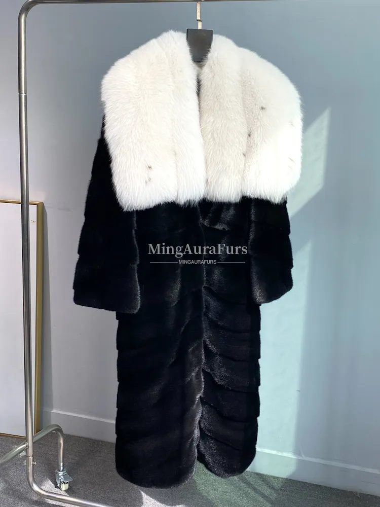Women's Mink Fur Coat with Fox Fur Collar - G0051