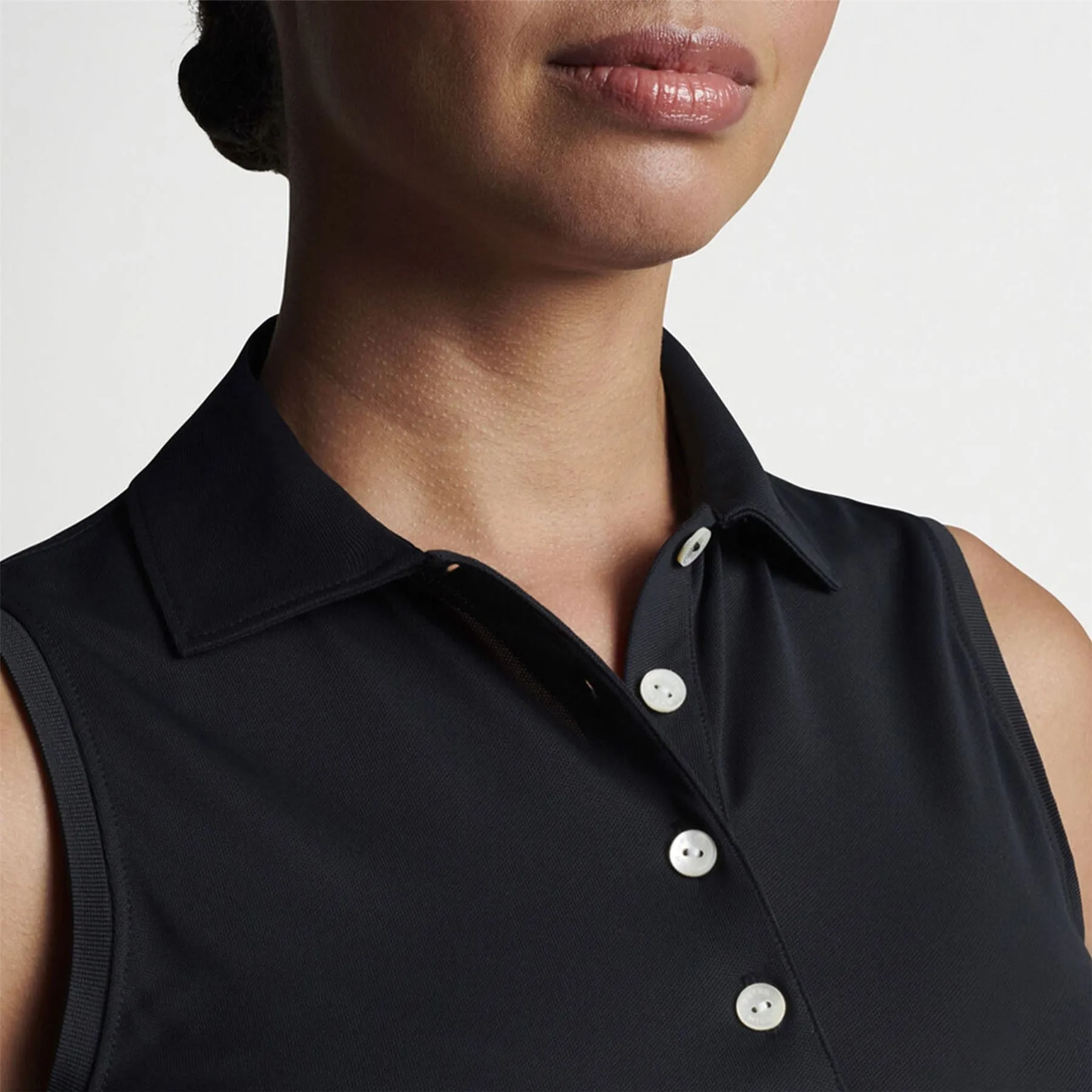 Womens Sleeveless Banded Button Polo Black - 2024